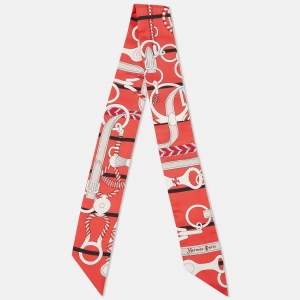 Hermes Red Print Silk Panoplie Equestre Twilly