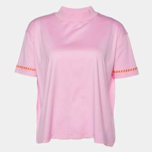 Hermes Pink Printed Cotton Knit High Neck T-Shirt S