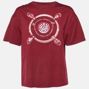Hermes Maroon Couvertures et Tenues Print Cotton Crew Neck T-Shirt L