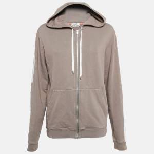 Hermes Brown Cotton Knit Paneled Hoodie Jacket S