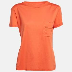 Hermes Orange Jersey Embroidered Pocket Detailed T-Shirt M