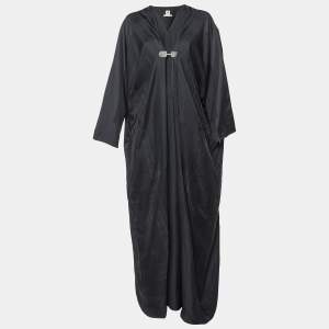 Hermes Black Jacquard Silk Kimono Maxi Dress M