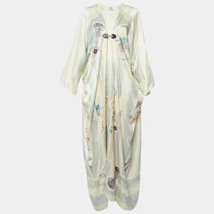 Hermes Cream Printed Silk Kimono Maxi Dress M