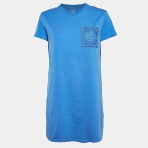 Hermes Blue Cotton Knit Embroidered Pocket Tunic M