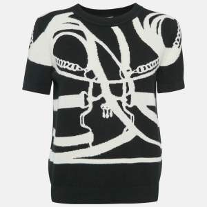 Hermes Black/White Patterned Cashmere Knit Crew Neck T-Shirt L