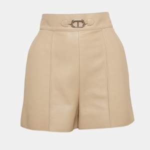 Hermès Beige Leather Pink Tuck Detail Shorts M