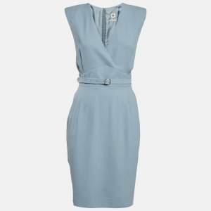 Hermès Blue Crepe Belted Sleeveless Mini Dress L