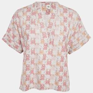 Hermes Grey Rope and Belt Print Jersey V-Neck T-Shirt L