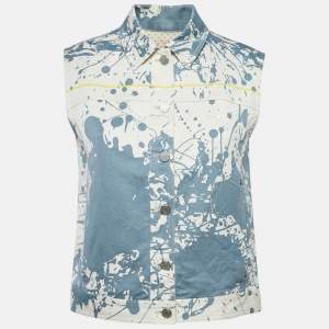 Hermès White/Blue Paint Splatter Print Denim Vest M