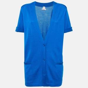 Hermes Blue Cashmere Button Front Cardigan M