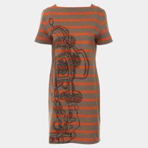 Hermes Brown, Orange Cotton Stripes Dress FR Women 40