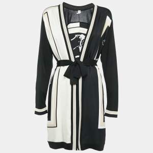 Hermes Black/Multicolor Printed Silk and Cashmere Blend Knit Cardigan M
