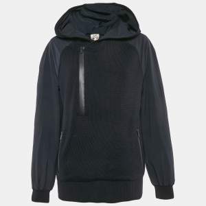 Hermes Navy Blue Wool Knit and Polyamide Zip-Up Hooded Jacket M
