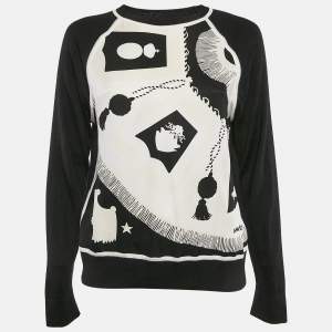 Hermes Black/White Silk and Knit Long Sleeve Top M