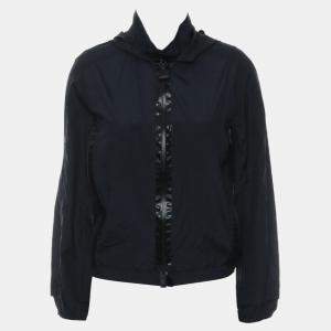 Hermes Navy Blue Silk Zipped Up Hooded Jacket FR Women 34