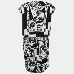 Hermès Black/White Printed Cotton Knit Cliquetis Mini Dress M