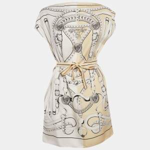 Hermes White/Yellow Grand Tralala Cut Print Silk Crepe Tunic M
