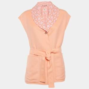 Hermes Light Orange Wool Belted Sleeveless Overcoat M