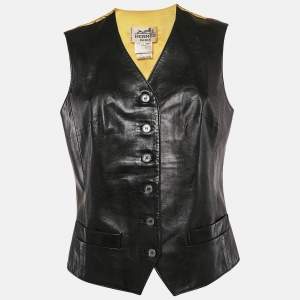 Hermes Black/Yellow Printed Crepe and Leather Vest L