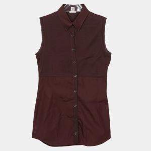 Hermes Burgundy Cotton Knit Sleeveless Dress Size 38