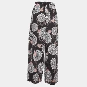 Hermes Black Cliquetis Aquarelle Print Cotton Wide Leg Trousers S