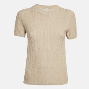 Hermès Beige Wool Blend Short Sleeve Kaleidoscope Effect Sweater M