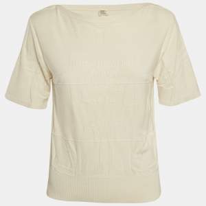Hermes White Cotton Intarsia Silk Knit T-Shirt S