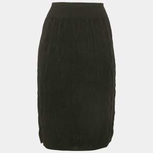 Hermes Black Patterned Cashmere Knit Pencil Skirt M