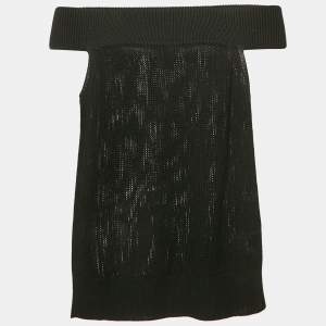 Hermès Black Rib Knit Off-Shoulder Top M