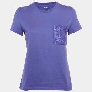 Hermes Purple Cotton H Embroidered Pocket T-Shirt M