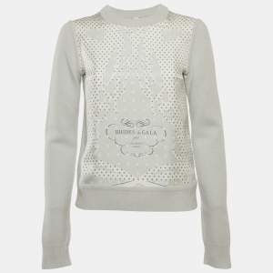 Hermès Light Blue Brides de Gala Print Silk and Wool Blend Twillaine Sweater S
