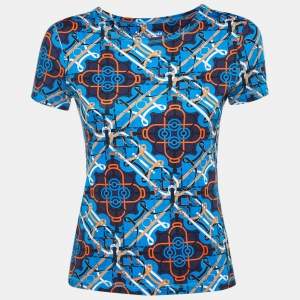 Pre Owned Hermès Blue Printed Cotton Knit T-Shirt S