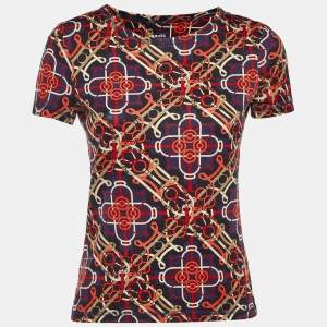 Pre Owned Hermès Navy Blue Printed Cotton Knit T-Shirt S