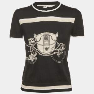 مملوكة مسبقًا Hermes Black Printed Cashmere and Silk Crewneck T-Shirt M
