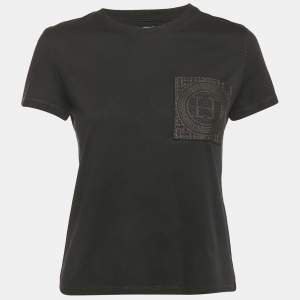Pre Owned Hermes Black H Embroidered Pocket Jersey T-Shirt S