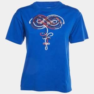 Hermes Blue Cotton Appliqued Crew Neck T-Shirt S 