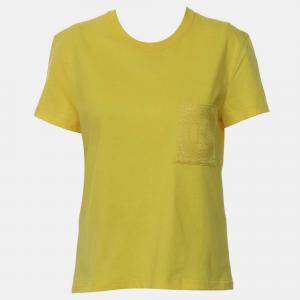 Pre Owned Hermes H Pocket Yellow Cotton Polyester T-Shirt