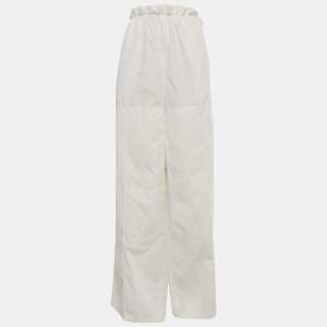 Pre Owned Hermes White Cotton Wide Leg Trousers M