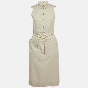 Hermes Grey Cotton Belted Shirt Dress S