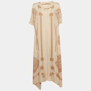 Pre Owned Hermès Blush Pink Printed Silk Oversized Maxi Dress L