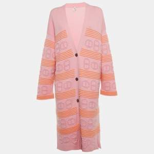 Pre Owned Hermes Pink & Orange Cashmere Knit Long Cardigan L