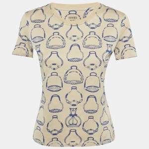 Pre Owned Hermès Beige Printed Cotton Fantaisie D'Etriers Micro T-Shirt M