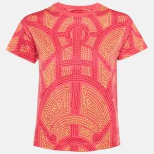 Pre Owned Hermès Pink Printed Cotton Eperon d'Or Sellier T-Shirt S
