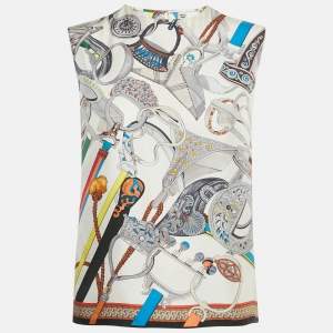 Pre Owned Hermès Multicolor Printed Silk Sleeveless Top S