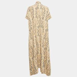 Pre Owned Hermes Cream Printed Silk Midi Dress M