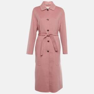 مملوكة مسبقًا معطف هيرمس من اللباد الكشميري باللون الوردي مزود بحزام مقاس متوسط (ميديم)