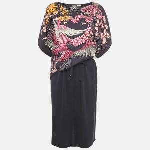 مملوكة مسبقًا فستان هيرمس برتقالي حرير وصوف بطباعة بأزرار من الأمام مقاس كبير