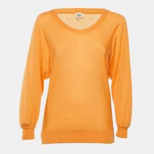 Pre Owned Hermes Orange Cashmere Crew Neck Jumper S
