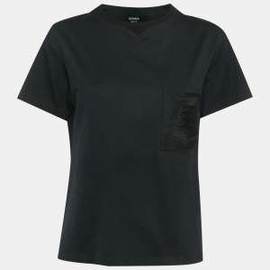 Pre Owned Hermes Black Cotton Knit Patch Pocket Detail T-Shirt M