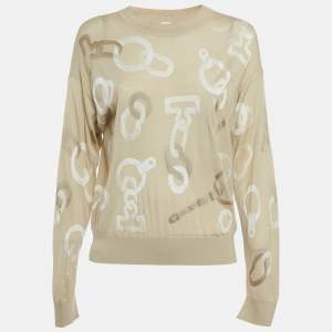 Pre Owned Hermes Beige Wool & Silk Knit Effet Kaleidoscope Sweater M 